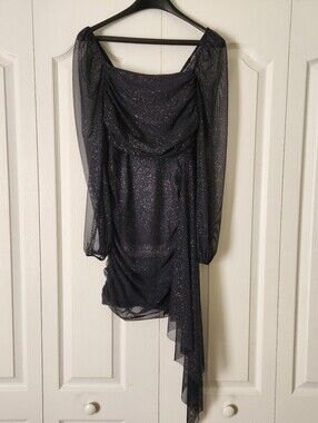 Pear Culture Silver Sparkle Navy Blue mini Fit Asymmetric Party Dress Hoco Sz S
